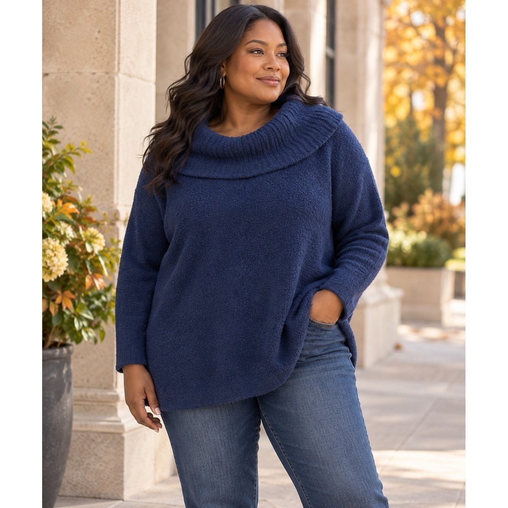 J Jill Pure Jill NWT Cozy Funnel Neck Sweater Womens 2X Blue Oversized Plush